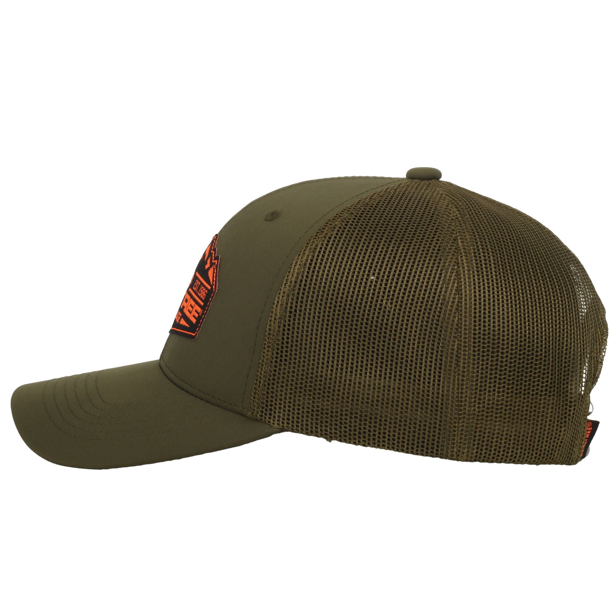 Realtree Structured 6-Panel Trucker Hat – Woven Logo Meshback Cap, Olive, One Size