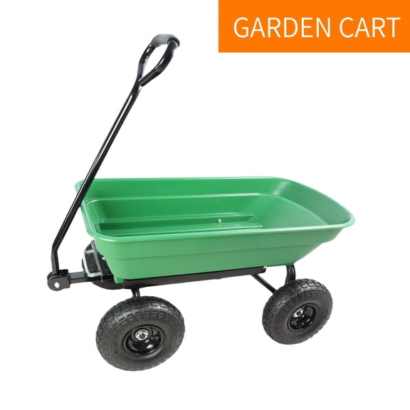 Heavy Duty Folding Garden Cart Tipper, Durable Plastic & Steel Frame, Pneumatic Tyres, 180° Swivel Handle, Multipurpose Wheelbarrow Wagon for Garden Yard Farm