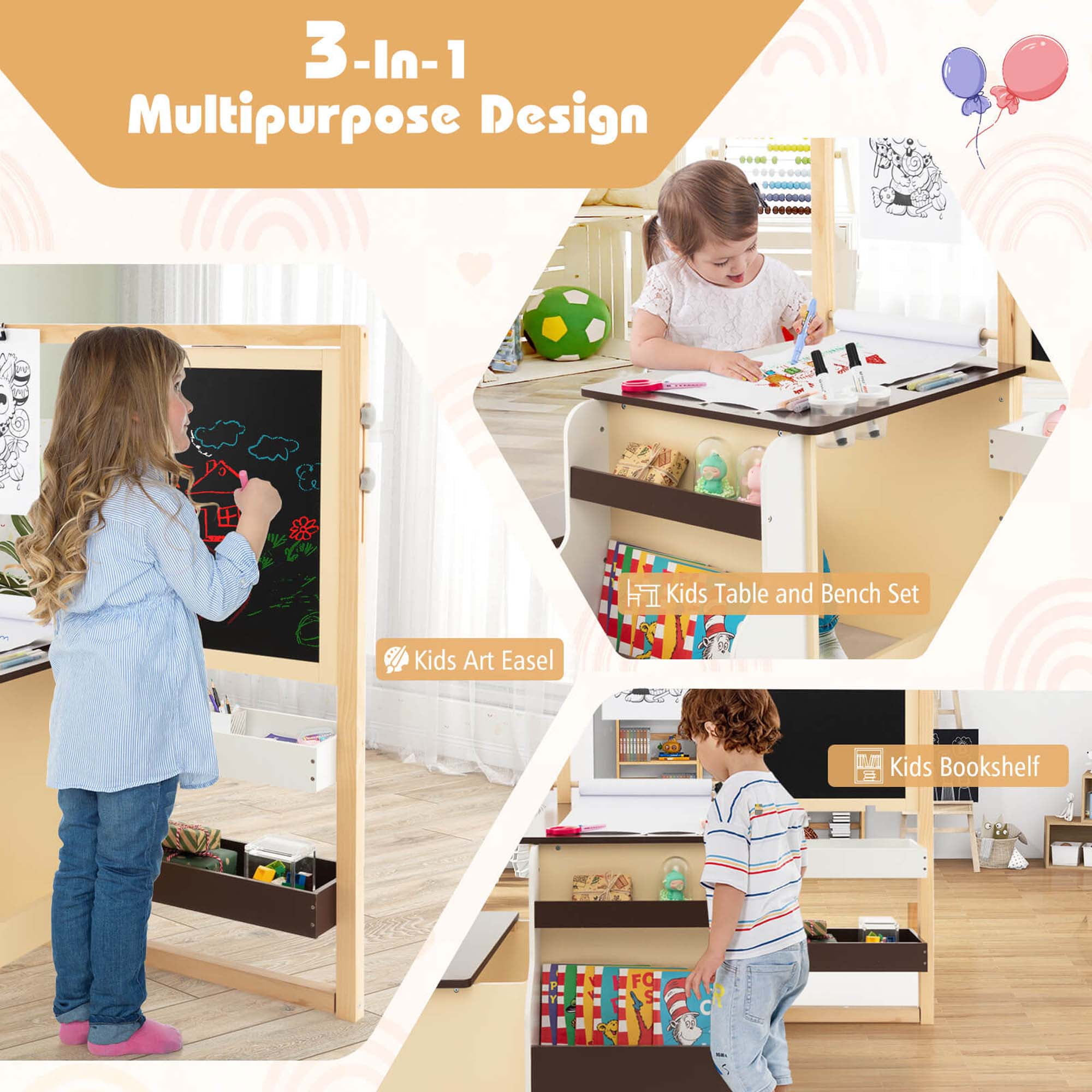 Costway Kids Adjustable Double-Sided Easel Art Center Set Costway Kids Adjustable Double-Sided Easel Art Center Set