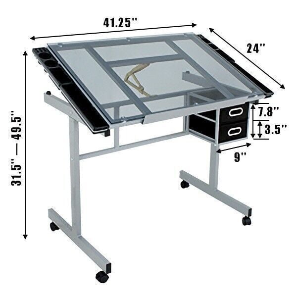 Artist Drafting Table with Glass Top, Craft Station for Drawing and