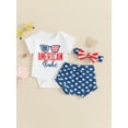 thumbnail image 3 of Jxzom 4th of July Baby Girl Outfit Newborn 3 6 9 12 18 Months Short Sleeve Sunglasses Print Romper Stars Shorts Headband Set, 3 of 8