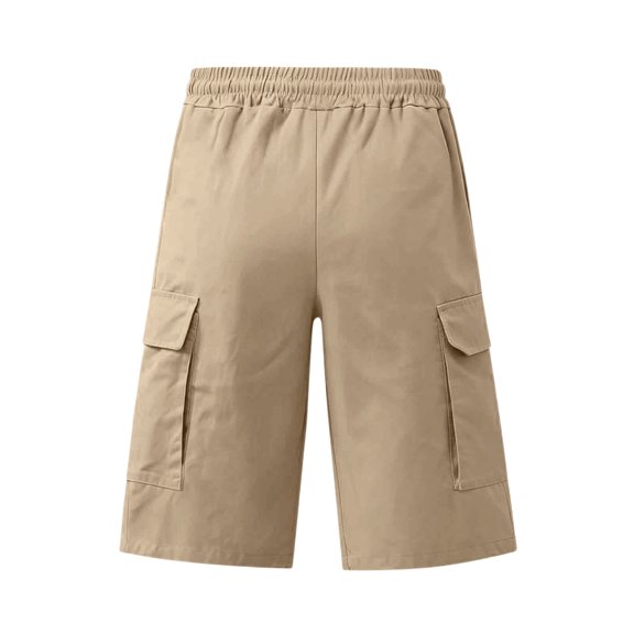 Nestiefly Cargo Shorts for Men Summer Work Hiking Pants Elastic Waist Knee Length Big and Tall Bermuda Shorts with Pockets Khaki 4XL