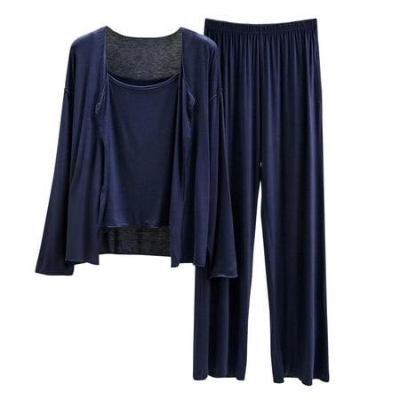 Paiwinds Women s Long Sleeve Pajama Set Solid Color Modal Cotton Blend Straight Leg Home Loungewear Sizes M-XXL
