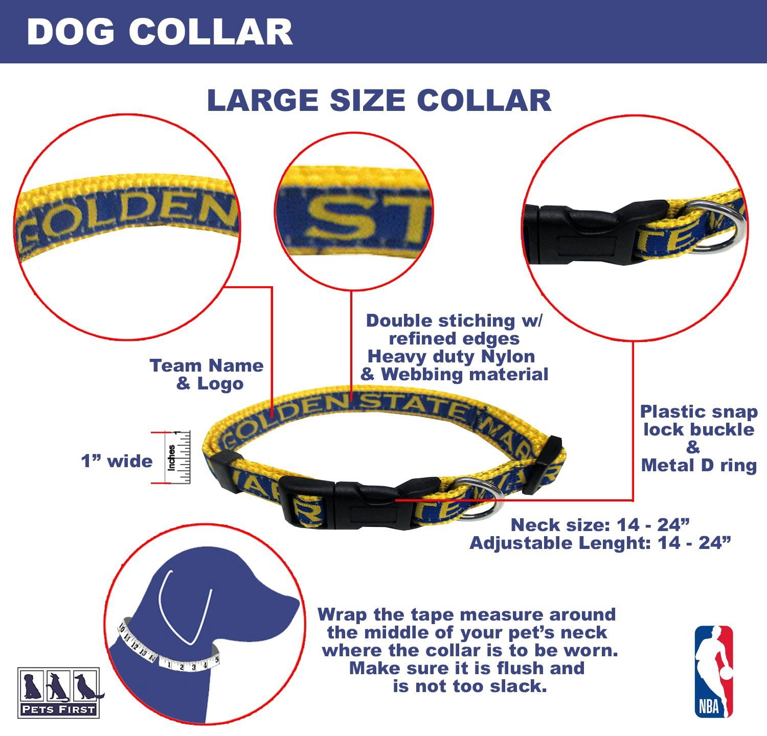 Pets First Golden State Warriors Pet Collar by Pets First - Large