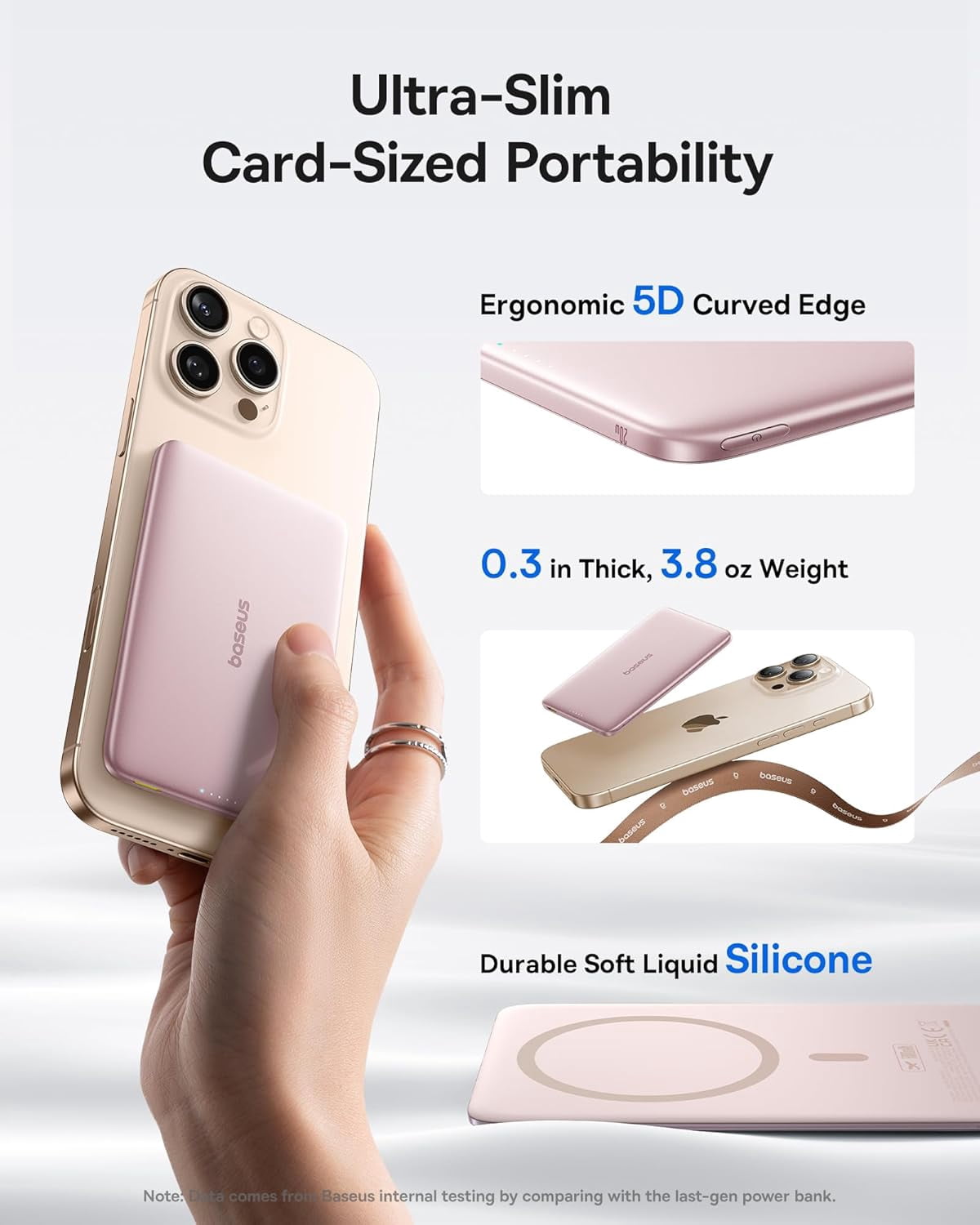 Baseus Picogo 5000mAh Portable MagSafe Power Bank with USB-C Cable, Wireless Charger, Pink