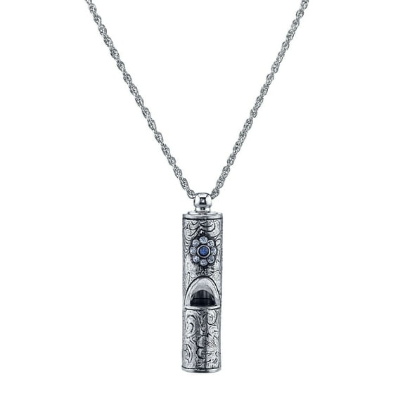 1928 Jewelry Vintage Inspired Silver Tone Pewter Whistle Pendant Necklace For Women With Crystal Flower 28" (Blue)