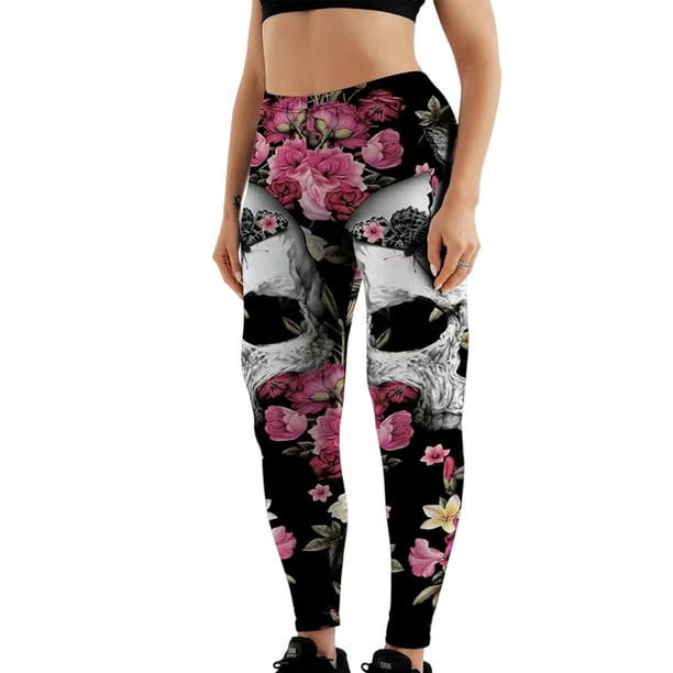 Sexy Dance Ladies Jeggings Floral Print Yoga Pants Ankle Length Leggings  Skinny Tights High Waist Bottoms Black Pink S 