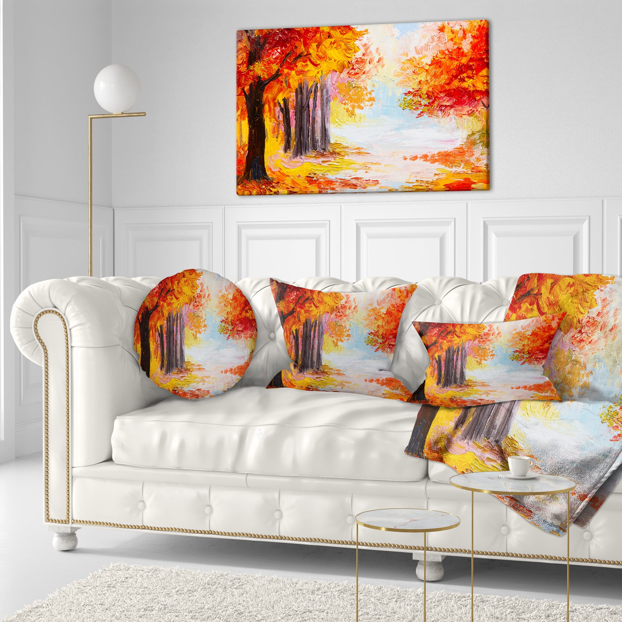 Designart Orange Forest in Autumn - Landscape Printed Throw Pillow - 12x20