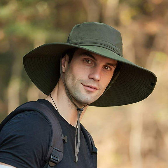 Sun Hats for Men, Fishing Hat, Adjustable Rope Wide Uv Protection Fishing Hiking Outdoor Summer Bucket Cap, Beige