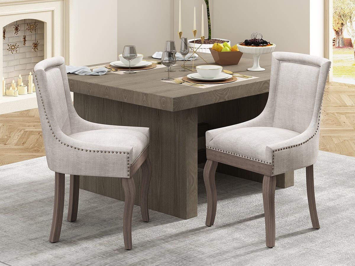 Beige Thickened Fabric Dining Chairs Set of 2, Kitchen & Dining Room Chairs Set of 2, Upholstered Dining Chairs, Solid Wood Frame (Beige, 2 Pcs) - Walmart.com Beige Thickened Fabric Dining Chairs Set of 2, Kitchen & Dining Room Chairs Set of 2, Upholstered Dining Chairs, Solid Wood Frame (Beige, 2 Pcs) - Walmart.com