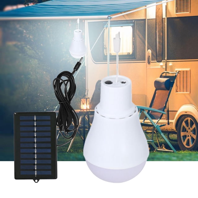 Bombilla LED solar monocristalina | Lámpara portátil recargable por USB con gancho | Brillo de 1,5 W 6000-6500K | Panel solar incluido | Acampar al aire libre, Senderismo, Pesca, Iluminación de