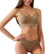thumbnail image 1 of Conjunto de lencería sin costuras de 2 piezas con cuello en V para mujer: sujetador sin relleno y tanga, poliéster, color liso, estilo sexy/casual, adecuado para primavera/verano, 1 of 7