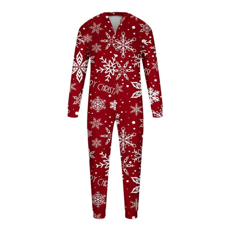 Elainilye Fashion Family Christmas Pjs Matching Sets With Hooded Onesies  Pjs Christmas Stripe Print Sleepwear Jumpsuit Family Parent-child Home  Wear,Red 