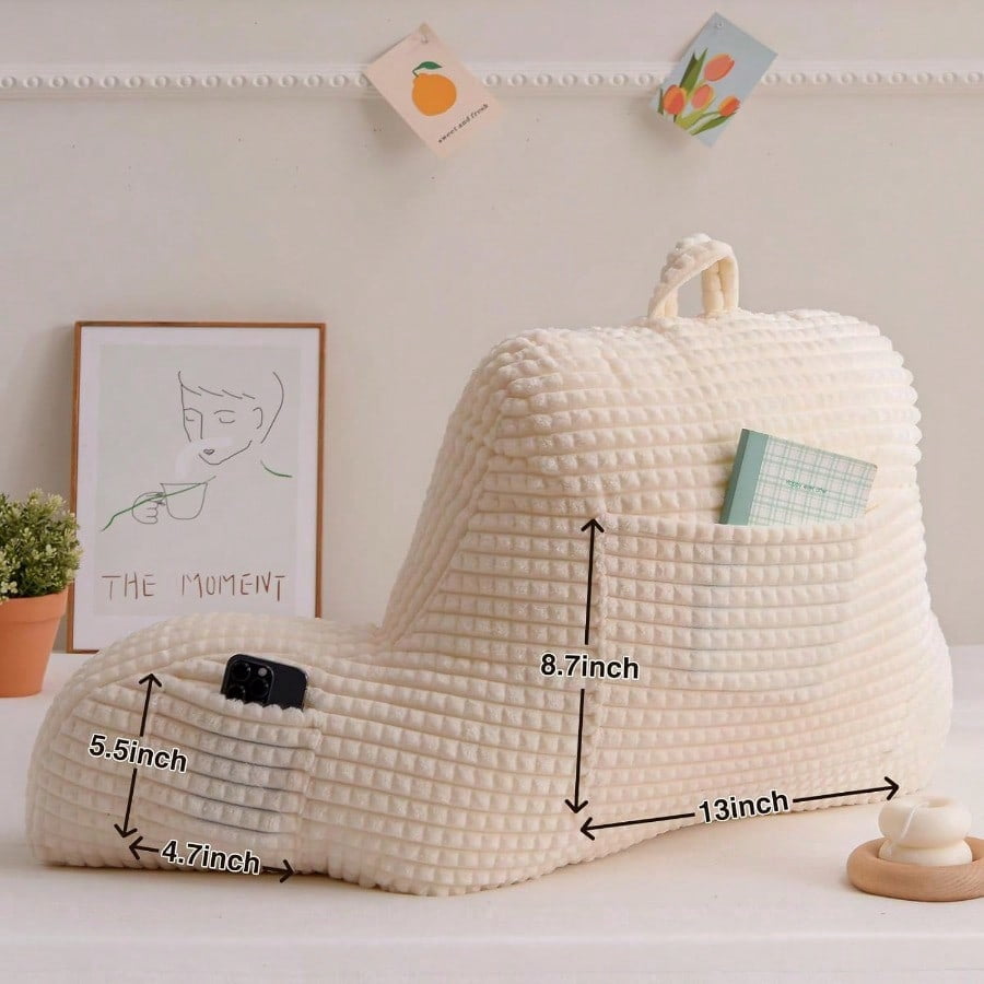 Reading Pillow Bed Wedge Large Adult Backrest With Arms Back Support For Sitting Up In Bed Couch For Lounging BedrestWaffle Stereoscopic Design Ivory