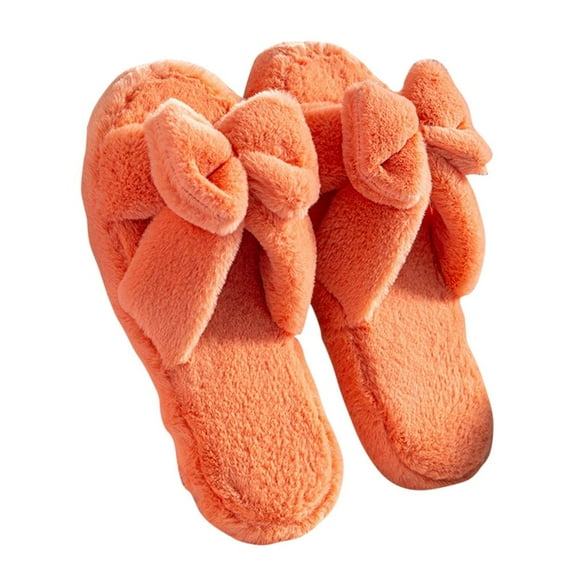 Women's Cross Plush House Slippers Cute Bow Soft Fleece Indoor or Outdoor Slippers