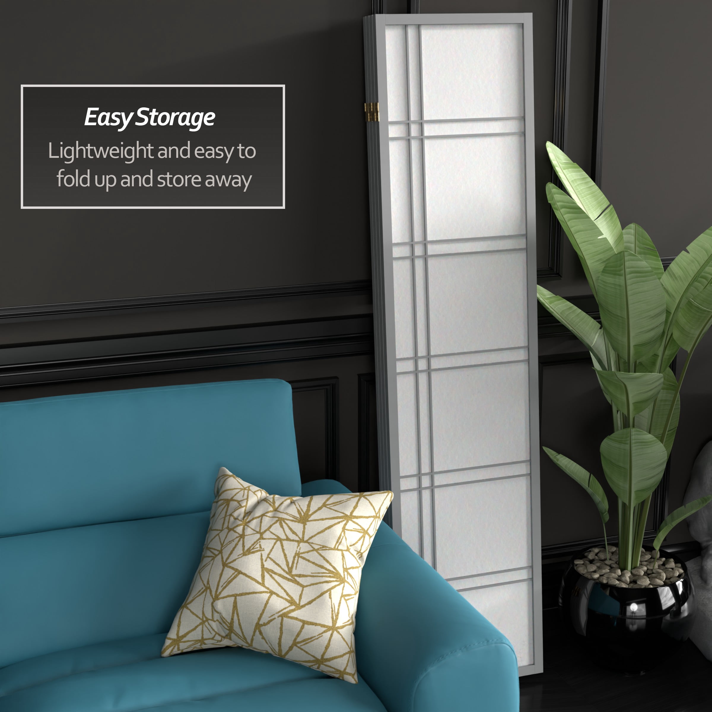 6 ft. Double Cross Shoji Screen - Special Edition Grey - Freestanding 4 Panel Divider