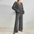 thumbnail image 3 of Women's Two Piece Outfits Sweater Sets Long Sleeve V Neck Knit Pullover and Wide Leg Pants Lounge Sets, 3 of 5