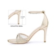 thumbnail image 2 of BLISSFUL STEP Rhinestone Ankle Strap Heel Open Toe Stiletto Heels Sandals for Women Gold (Size 6), 2 of 7