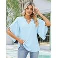 thumbnail image 3 of Women'S Casual Chiffon Blouse Tops 3/4 Ruffled Sleeve V Neck Loose Fit Blouses Shirts Light Blue S, 3 of 6
