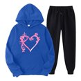 thumbnail image 1 of Puntoco Conjunto De Sudadera Y Pantalones Estampados Con Capucha De Manga Larga Informal Para El Día Del Cáncer De Mama De Otoño E Invierno Para Mujer Azul Xl, 1 of 2