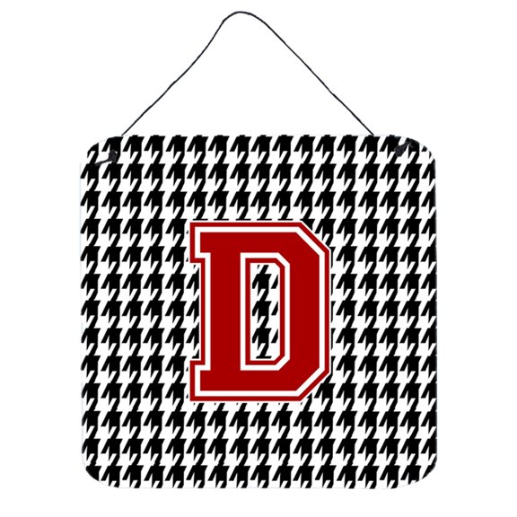Letter D Monogram - Houndstooth Black Wall or Door Hanging Prints