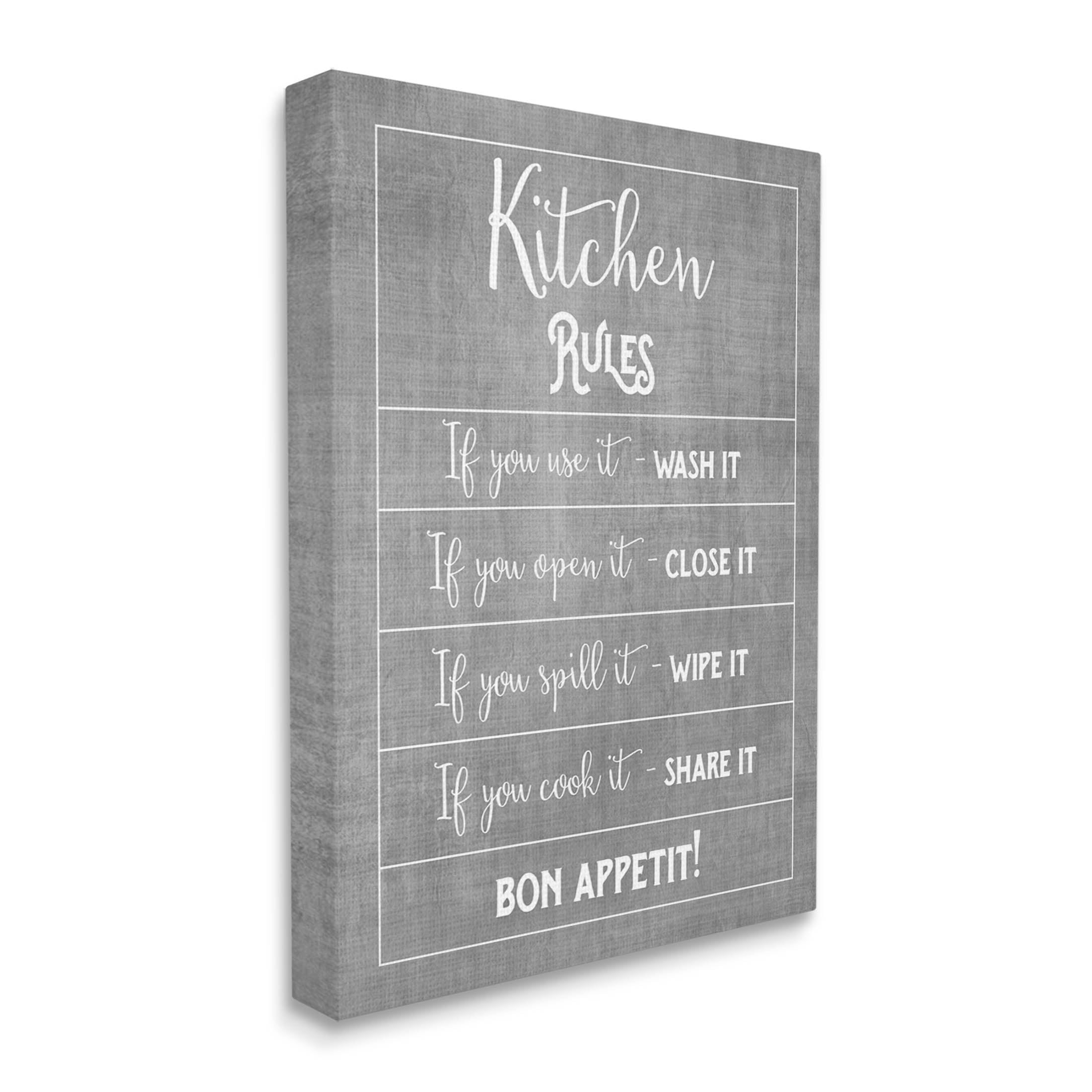 Kitchen Rules Bon Appetit Sign Typography Graphic Art Gallery Wrapped Canvas Print Wall Art