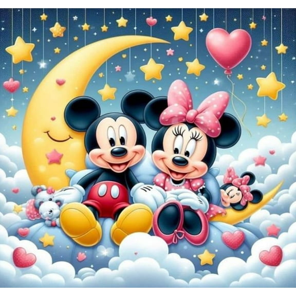 DIY 5D Diamond Art Kits for Adults Kids, Minnie and Mickey Paint by Diamonds Gem Painting Kits for Home Wall Decor 12x16 inch