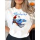 thumbnail image 1 of 1pc Honduras Marine Parrot Print T-Shirt, Women'S Fashion Casual Crew Neck Short Sleeve Tee, Polyester 95% Spandex 5% Knit Fabric, Medium Stretch, All-Season Comfort Summer Top, 1 of 6