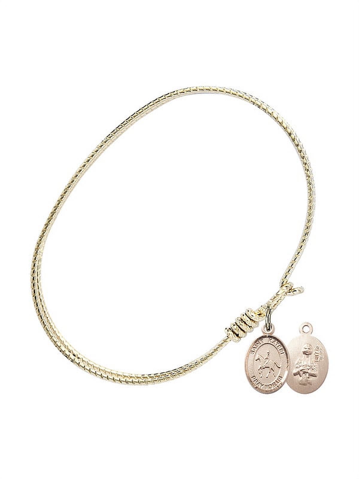 7 1/4 inch Oval Eye Hook Bangle Bracelet w/ St. Kateri/Equestrian in Gold-Filled