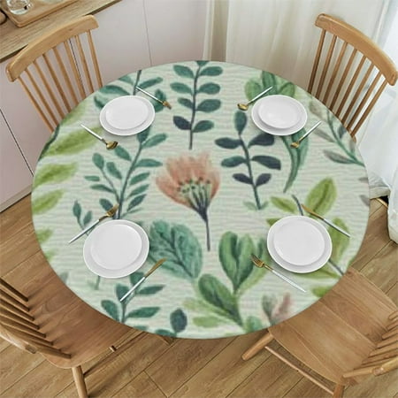 

Ullo0ord Sage Green Leaves Table Cloth Round Fitted Tablecloths with Elastic Edge Natural Pastoral Rral Style Plant Wipeable Waterproof Table Cover for Kitchen Wedding 54 -58