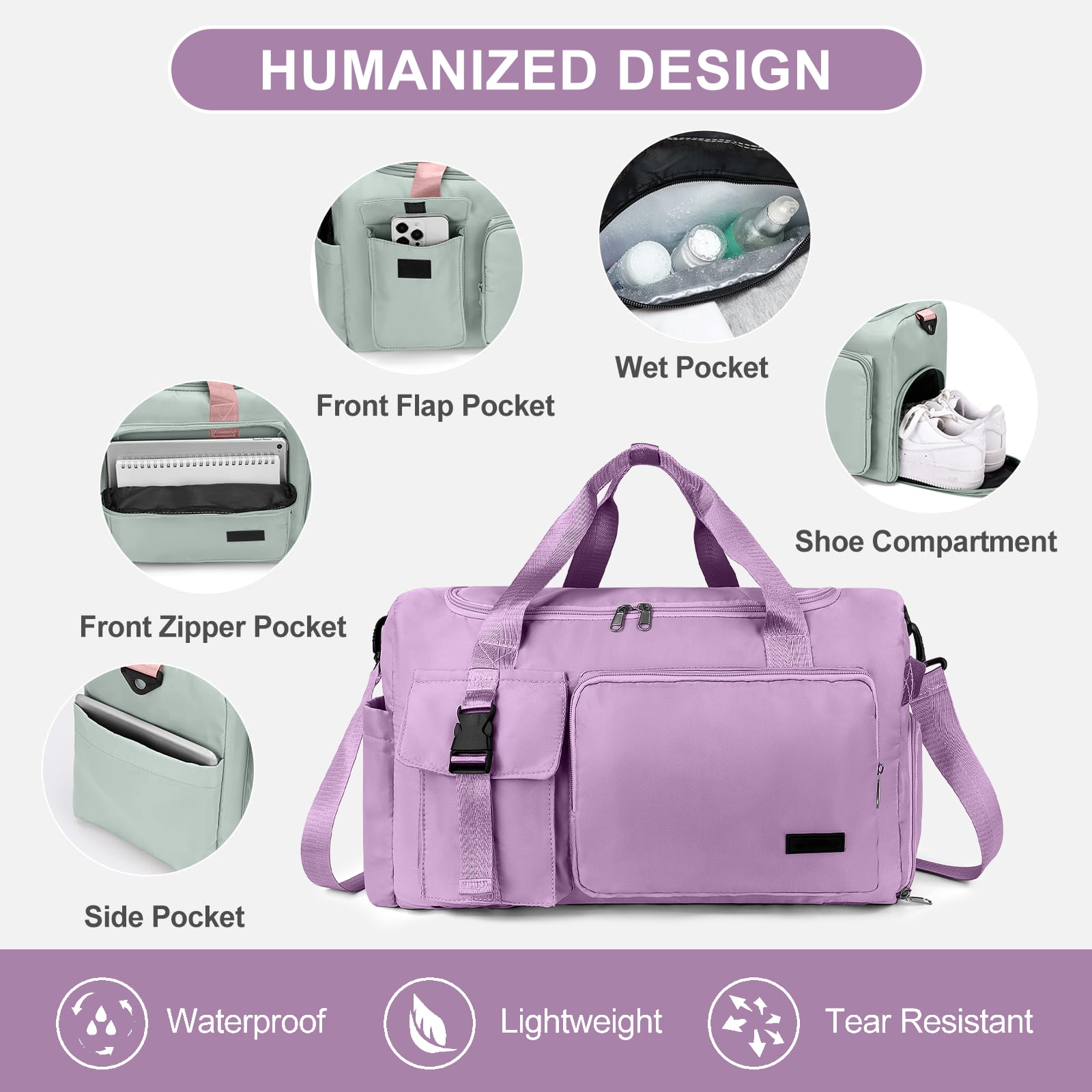 Gynky Duffel Bag 4 in 1 Travel Backpack Duffle Bag Weekender Bags for Women Gym Bag with Shoe and Wet Compartment Carry On Dance Bag