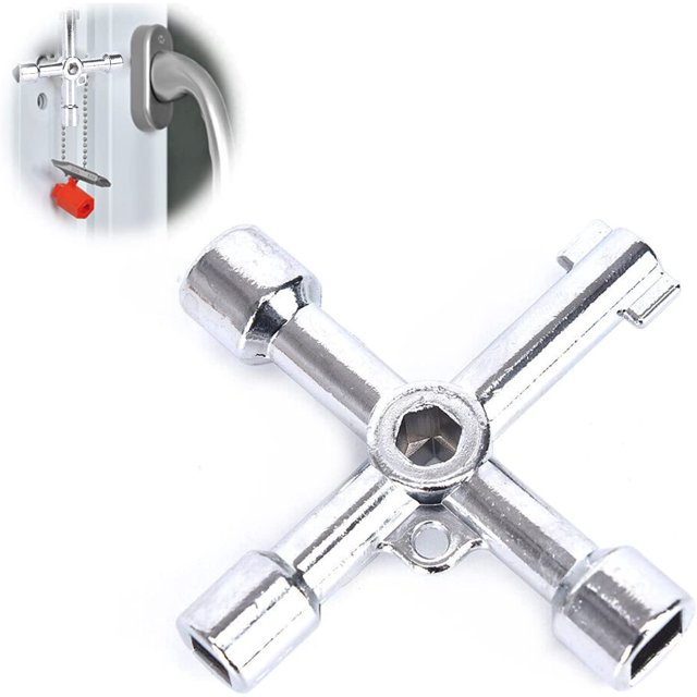 Llave cruzada multifunción de 2 piezas, llave universal, llave cruzada universal, llave triangular para elevadores, llave multifuncional para gabinete eléctrico, llave multifunción de 6 vías TUNC Sencillez