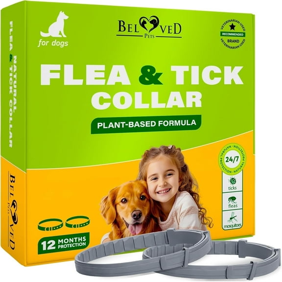 Natural Flea & Tick Collar for Dogs - 6 Months Control of Best Prevention & Safe Treatment - Anti Fleas and Ticks Essential Oil Repellent (1 Pack, 2 Count)