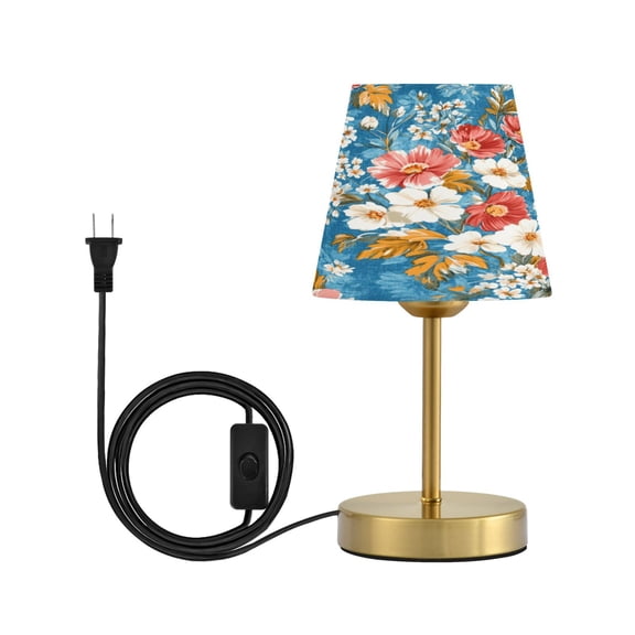 Wobogo Red and White Nostalgic Flowers Table Lamps Three-channel Adjustable Lighted Antique Brass Metal Base Simple Modern Style for Bedroom Nightstands Living Room and Office