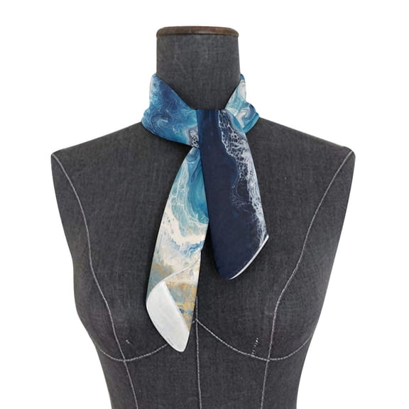 Square Scarf 24x24 Inch Deep Blue Gilded Surf Silky Satin Sun Protection Neck Scarf for Women Multi-Purpose Head Wrap Bandana for Hair Bag Decoration