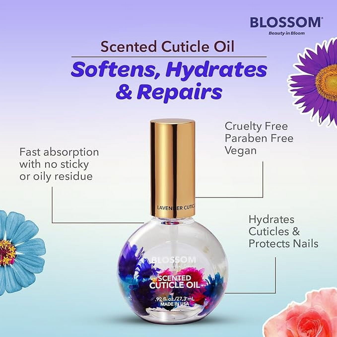 (2 pack) Blossom Hydrating, Moisturizing, Strengthening, Scented Cuticle Oil, Infused with Real Flowers, Made in , 0.92 fl. oz, Lavender