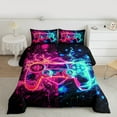 thumbnail image 3 of Manfei Kids Game Console Bedding Comforter Set, Pink Cyan Stripes Twin Comforter Sets, Cartoon Gamepad Reversible Bedding Set, Lightweight Room Decor, 2pcs, 3 of 9