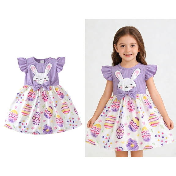 Easter Dresses Girls Sleeveless Cute Print Dress Bow A-line Dress Girls Summer Dresses Little Girls Dresses Size 7-8 Years