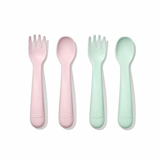 Oxo Tot Plastic Forks & Spoons - Opal & Blossom - 6 months +