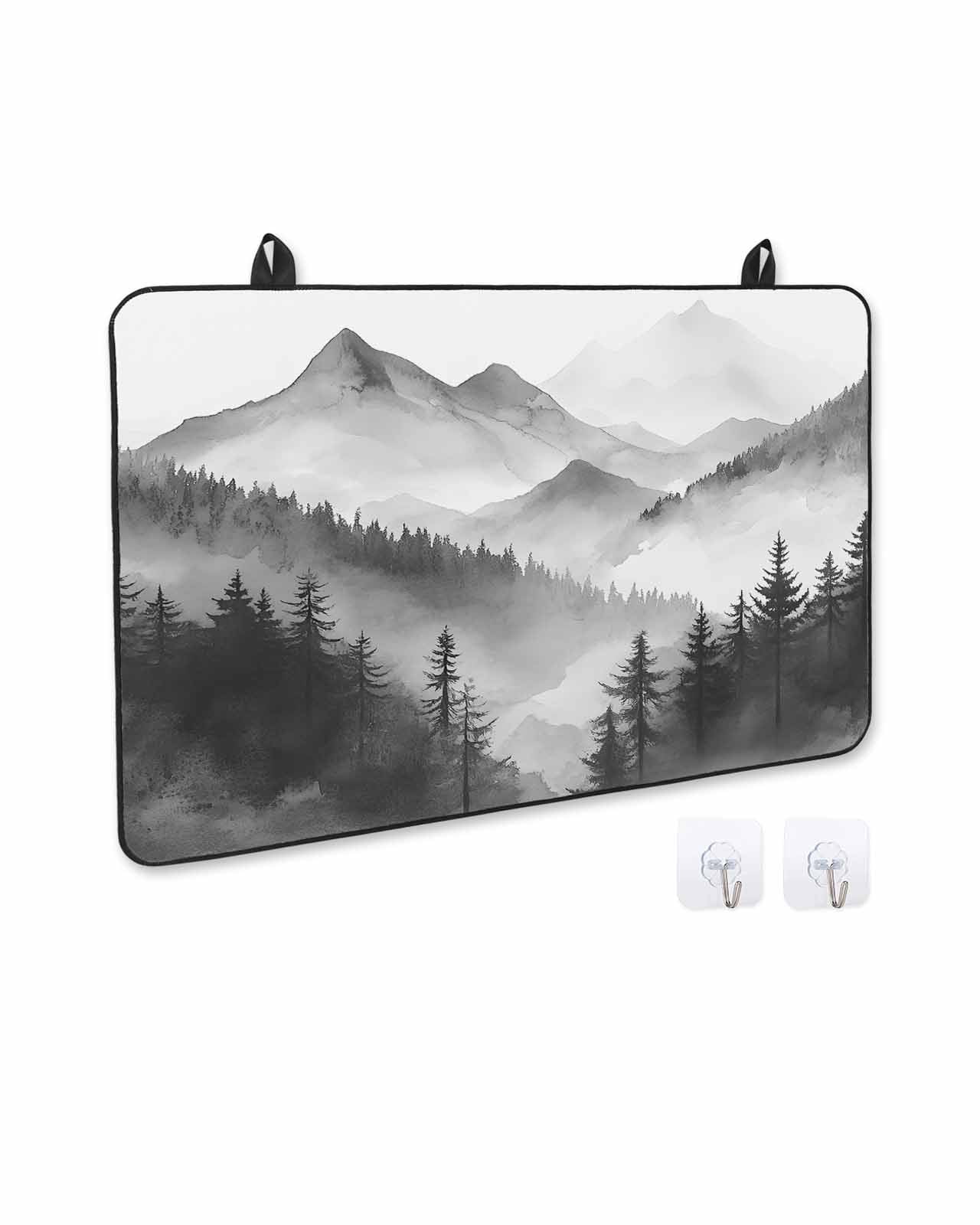 nqOlkjepod Large Induction Cooktop Protector Mat 36"x21", Black Mist Forest Stove Top Covers for Electric Stove, Vintage Natural Mountain Landscape Stove Burner Cover Mats, Glass Top Stove Cover
