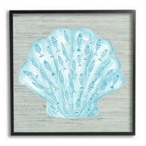 Stupell Industries Blue Clam Shell Patterned Fish Motif Sea Life Graphic Art Black Framed Art Print Wall Art, Design by Ziwei Li