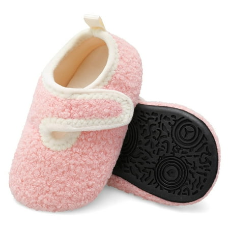 

L-RUN Fuzzy Kids Slippers House Shoes for Baby Boys Girls Pink 3.5-4.5 Infant