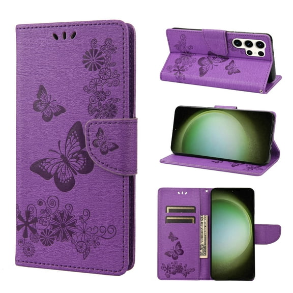 TECH CIRCLE Case for 2023 Galaxy S23 Ultra 6.8" - Lightweight Wallet Butterfly Case, Purple