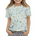 thumbnail image 3 of Girls Cute Summer Tops Size 6-7 Casual Short Sleeve Crew Neck Girls Shirts Funny Daisy Printed T-Shirts Girls Clothes Tunic Tops Blue 11-12 Years, 3 of 6