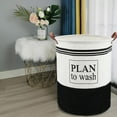 thumbnail image 6 of Round Waterproof Canvas Laundry Hamper Basket, 19.7" Large Folding Laundry Clothes Hamper with Handles, Dirty Clothes Basket for Kids Room, Toy Organizer, Home Decor, Baby Hamper (Black Words), 6 of 7
