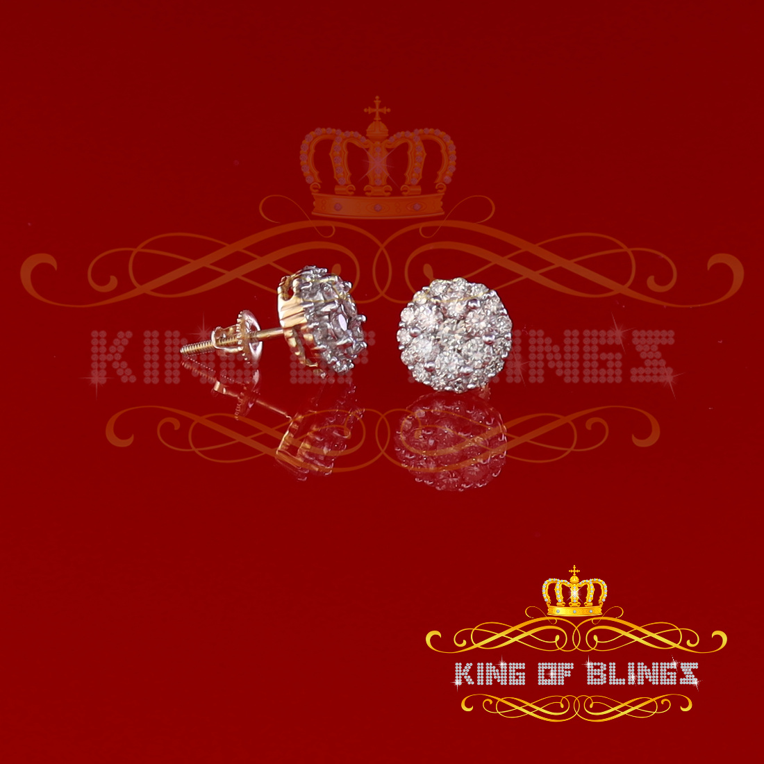 King of Bling's 10K Real Yellow Gold w/Real 1.33 CT Diamond Men's/Women's Stud Round Earring