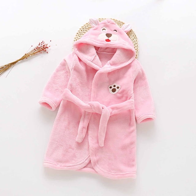 LSLJS Boys Girls Robe Kids Flannel Hooded Bathrobe Sleepwear Toddler Plush Robes With Belt, Kids Robe