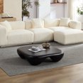 thumbnail image 5 of Modern Coffee Table with Faux Travertine Texture and Black Piano Finish for Living Room or Office, Lightweight Fiberglass-Reinforced Design with Scratch-Resistant Surface and Rounded Base, 5 of 9