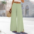 thumbnail image 2 of Comdrip Flowy Pants, Women's Solid Color Drawstring Wide Leg Trousers Palazzo Pants for Women Casual Light Green L, 2 of 3