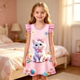 thumbnail image 2 of Ruiwil Toddler Girls Nightdress Size 3-4 Years Cute Cat Print Flutter Sleeve Crew Neck Clothes Summer School Casual Fashion Girls Sleep Dress Pink, 2 of 4
